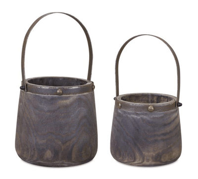 Rustic Wooden Pail Set With Steel Handles