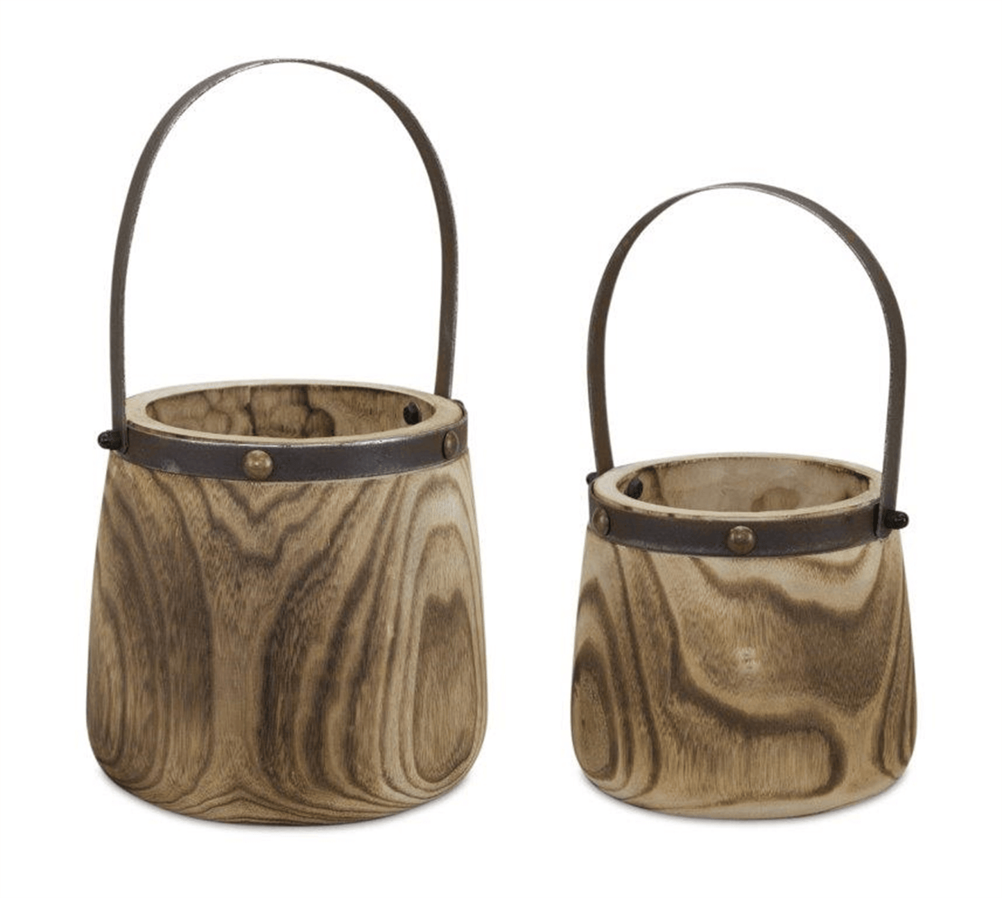 Rustic Wooden Pail Set With Steel Handles