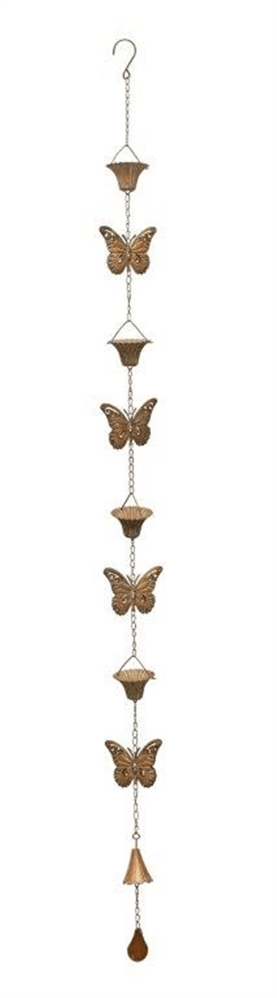 Copper Butterfly Rain Chain - 61.5" Durable Iron Decor