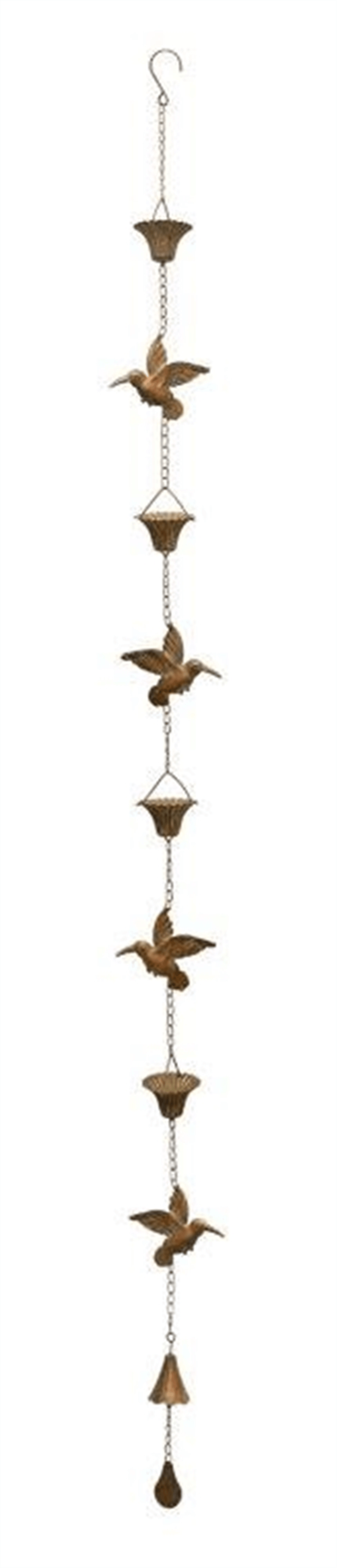 Copper Hummingbird Rain Chain - 69" Iron Garden Decor