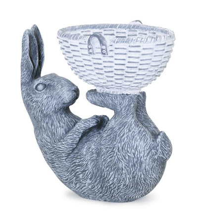 Whimsical Rabbit Basket Figurine 7"L X 7"H