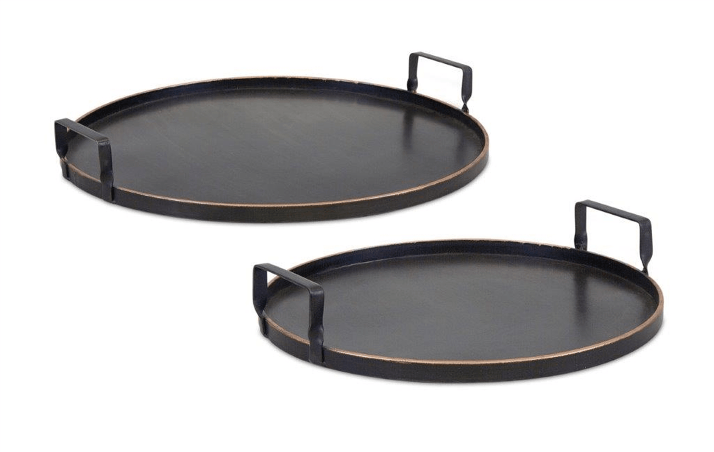 Set Of 2 Metal Decorative Trays With Black Finish And Copper Accents