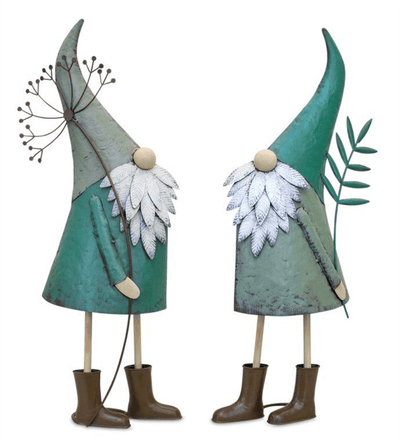 Charming Set Of 2 Iron Yard Gnome Figurines In Teal