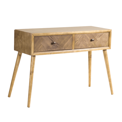 Elegant Fir Wood Side Table With Tapered Legs And Drawers