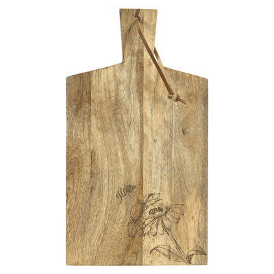 Elegant Mango Wood Cutting Board Set With Floral And Bumble Bee Design