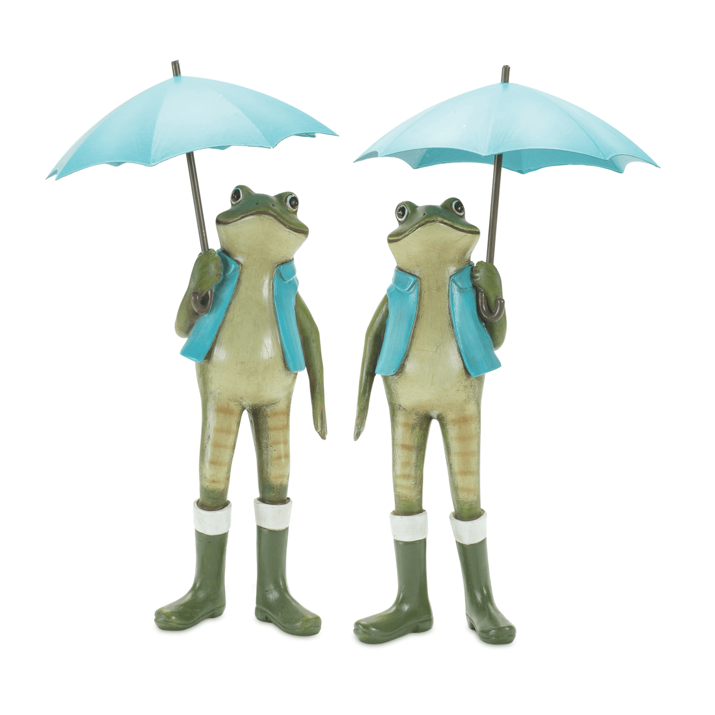 Whimsical Frog Figurines With Umbrellas - Set Of 2