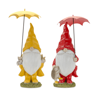 Whimsical Garden Gnome Set With Umbrellas - 21" & 23"