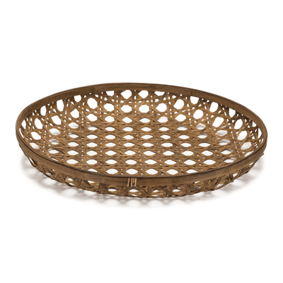 Bamboo Decorative Tray With Geometric Woven Design, 26"D X 4"H