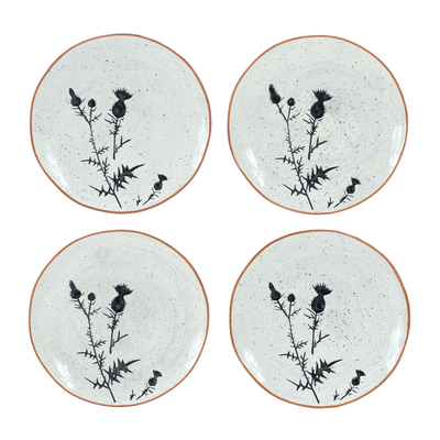 Ceramic Thistle Plates Set Of 4 - 8" Diameter