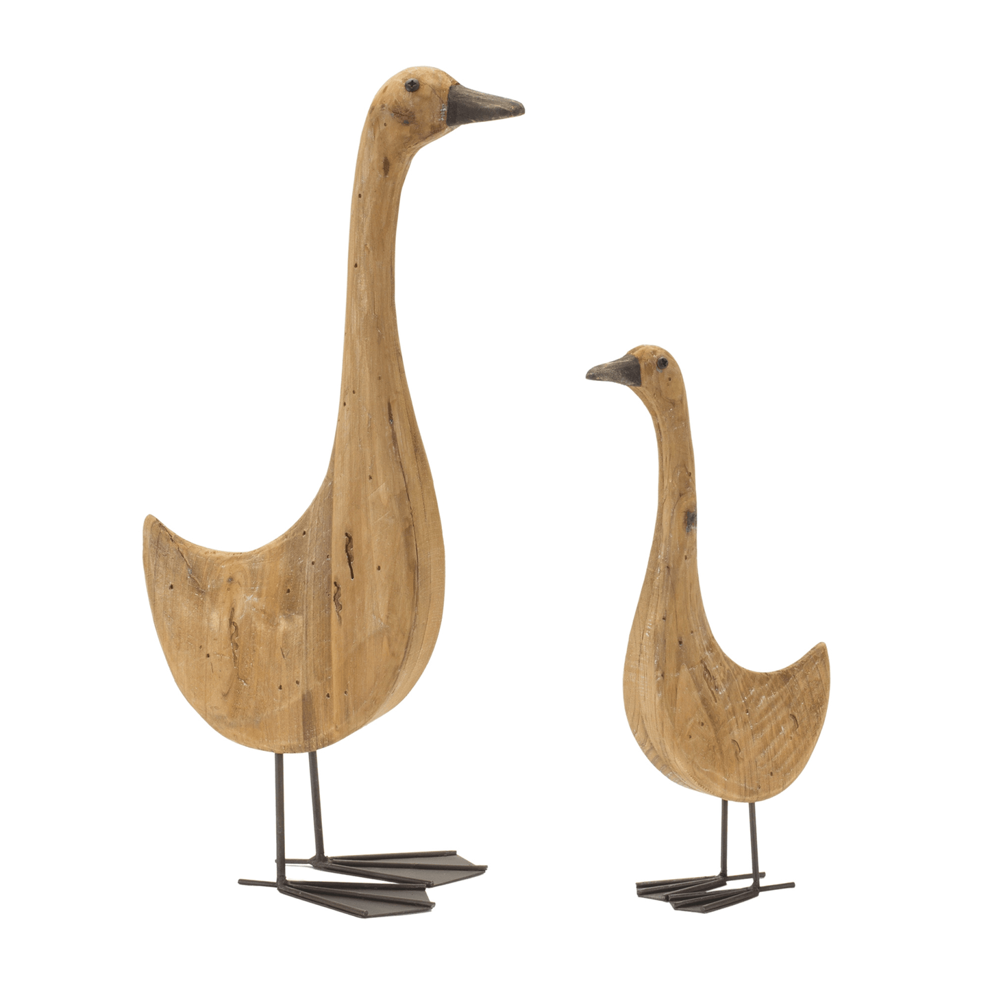 Elegant Standing Goose Figurines Set - Wood And Iron (Set Of 2)