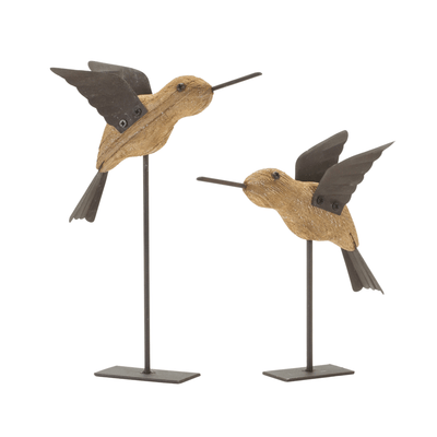 Elegant Bird On Stake Figurines - Set Of 2