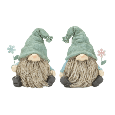 Whimsical Garden Gnome Set Of 4 In Blue And Green