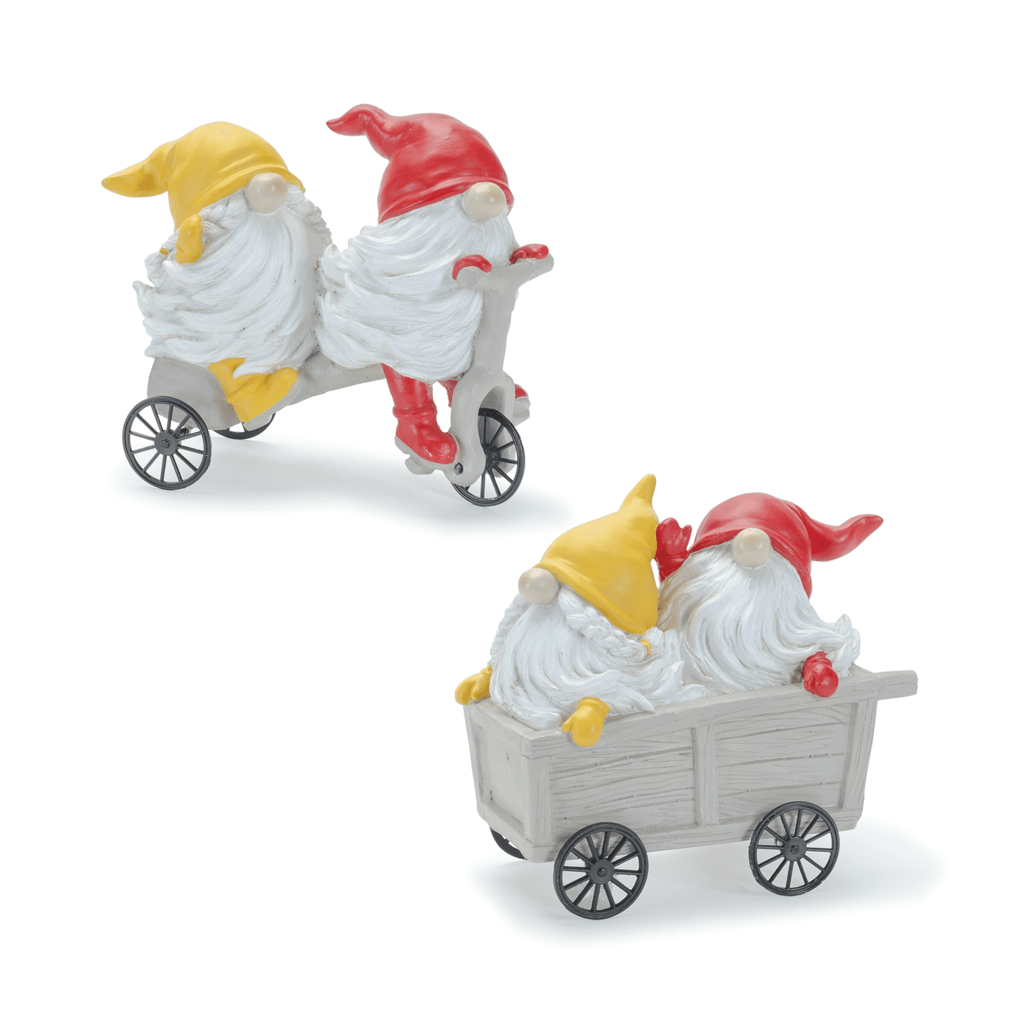 Whimsical Garden Gnome Set With Scooter & Wheelbarrow - 5"H Resin