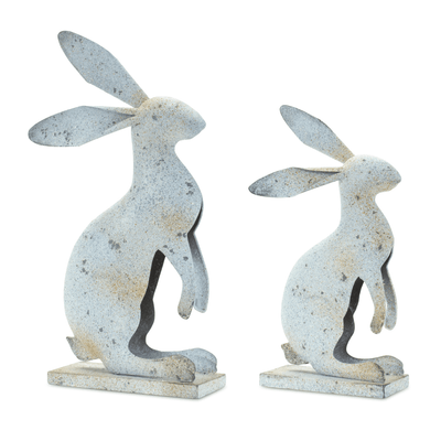 Charming Weathered Iron Rabbit Figurines (Set Of 2)