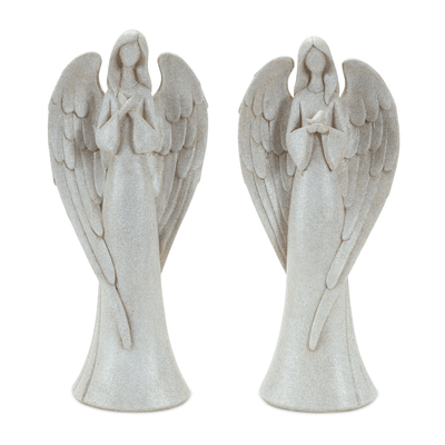 Elegant Set Of 2 Angel Figurines In Grey Resin