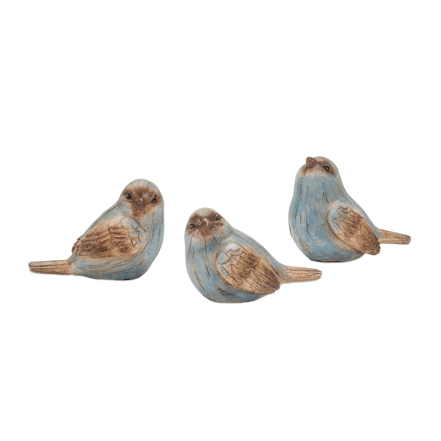 Elegant Set Of 6 Weathered Blue And Brown Bird Figurines