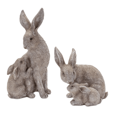 Elegant Rabbit And Bunny Resin Figurine Set (2 Pieces)