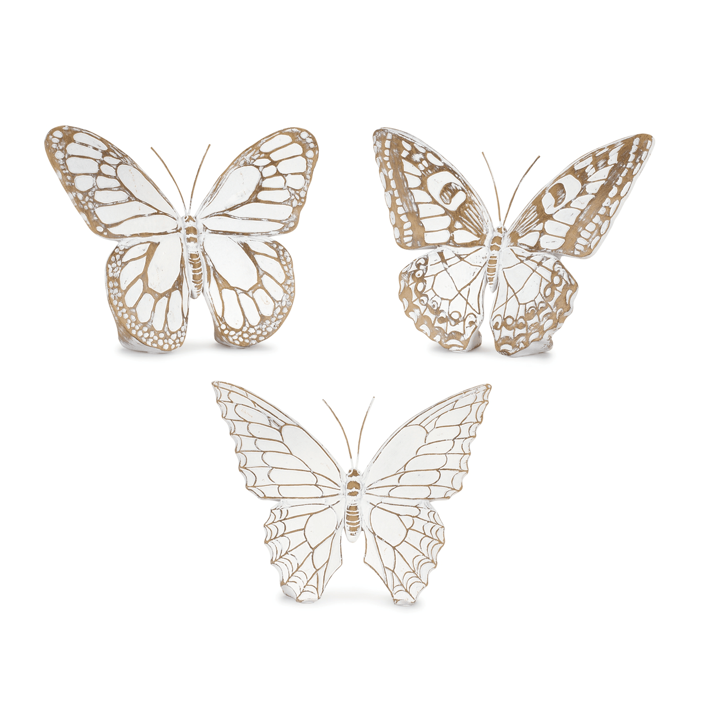 White-Washed Butterfly Figurine Set Of 3