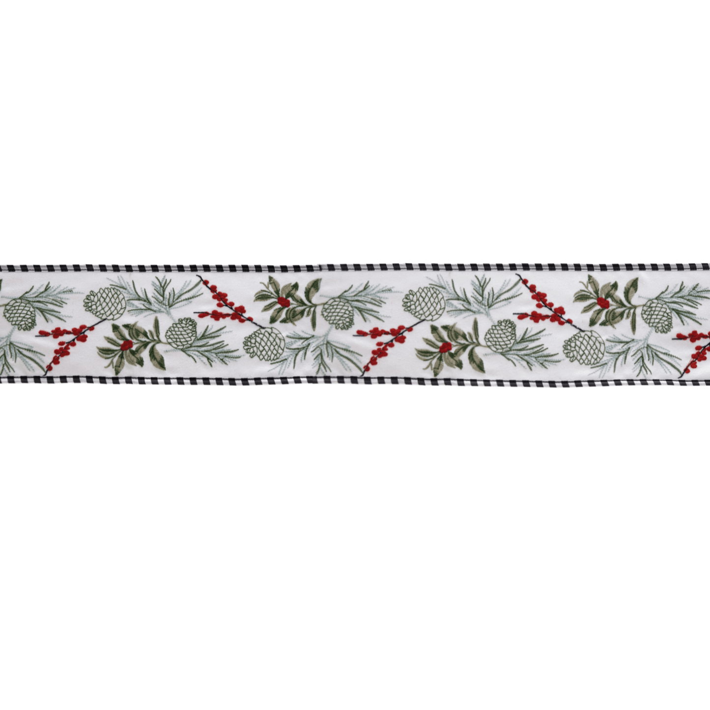 Wired Holiday Ribbon With Pine Berry Design - 4" X 5 Yards