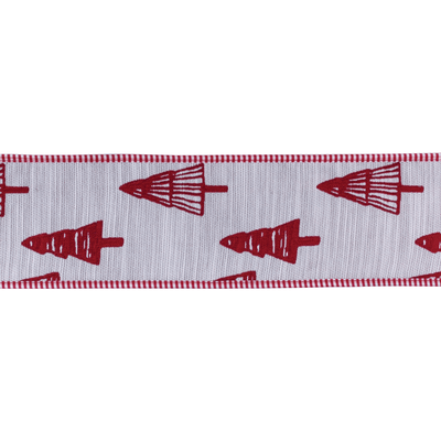 Wired Holiday Ribbon With Tree Design - 4" X 5 Yards
