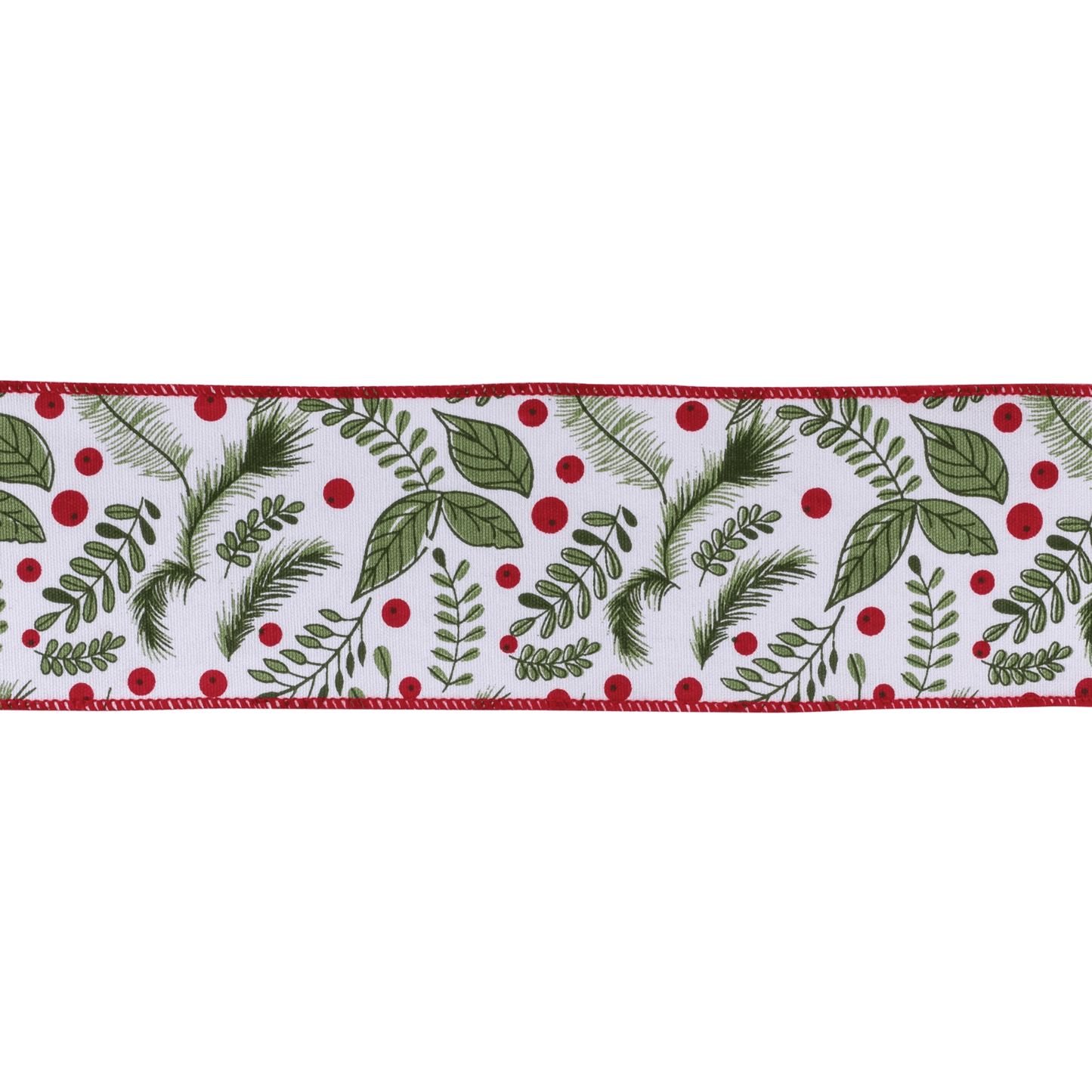 Wired Holiday Ribbon With Holly Berry Design - 4"X10 Yards