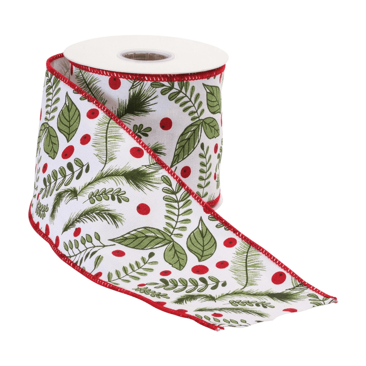 Wired Holiday Ribbon With Holly Berry Design - 4"X10 Yards