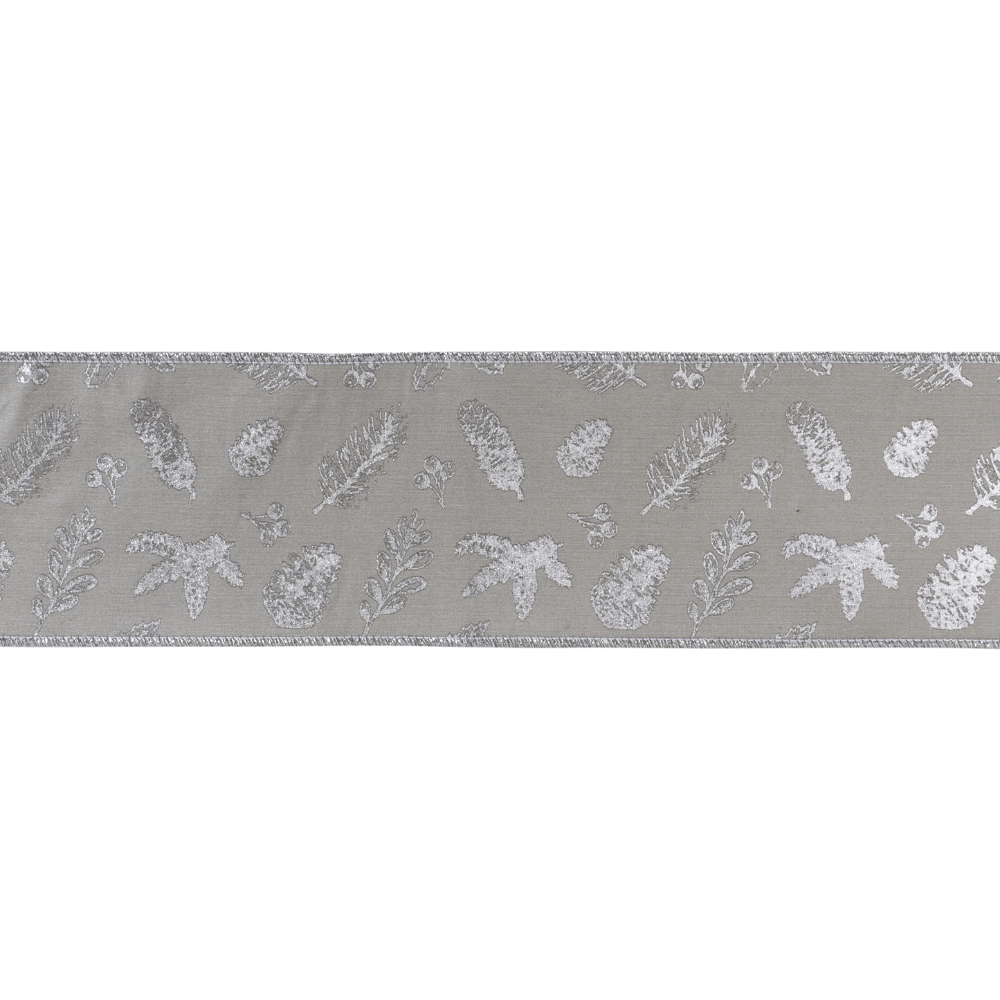 Wired Holiday Ribbon With Metallic Leaf Design - 4" X 5 Yds