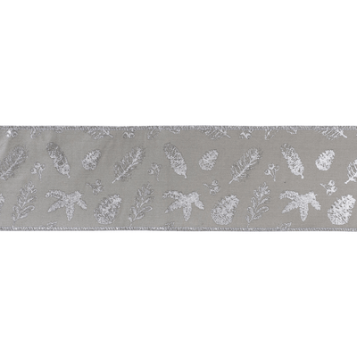 Wired Holiday Ribbon With Metallic Leaf Design - 4" X 5 Yds
