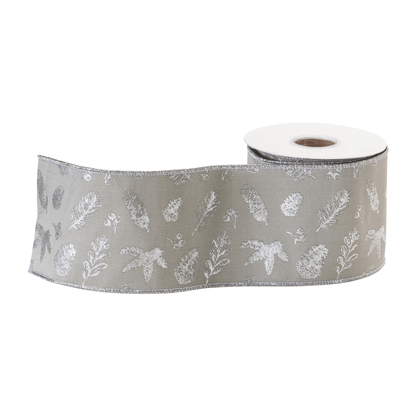 Wired Holiday Ribbon With Metallic Leaf Design - 4" X 5 Yds