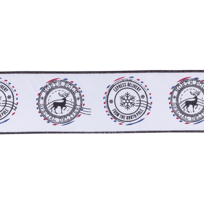 Wired Cotton Christmas Postal Ribbon - 4" X 5 Yards