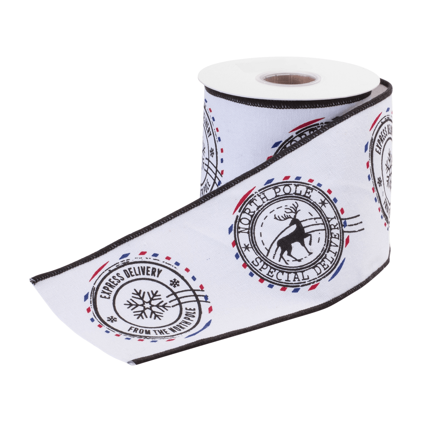 Wired Cotton Christmas Postal Ribbon - 4" X 5 Yards