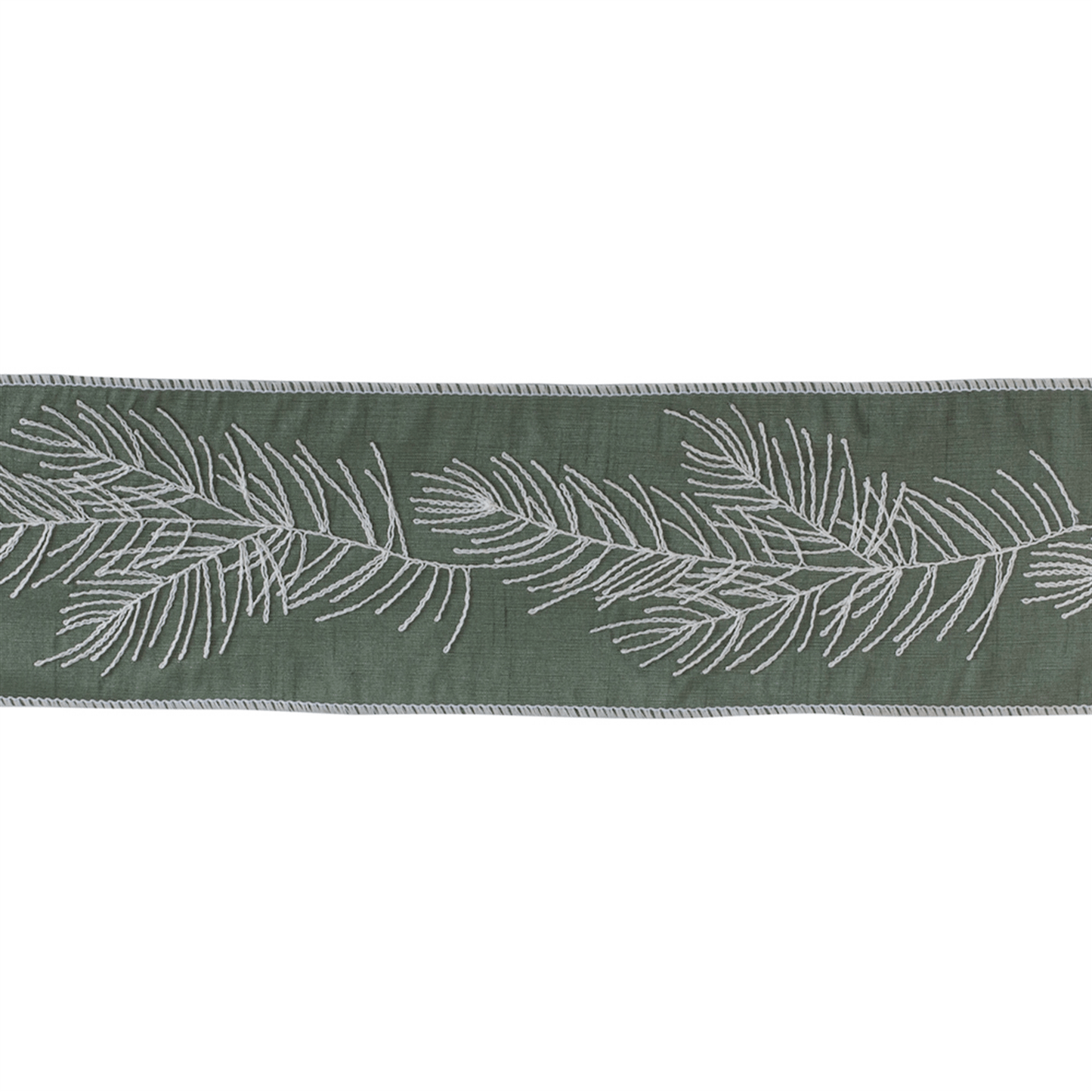 Wired Holiday Ribbon With Pine Branch Design - 4"X5 Yards