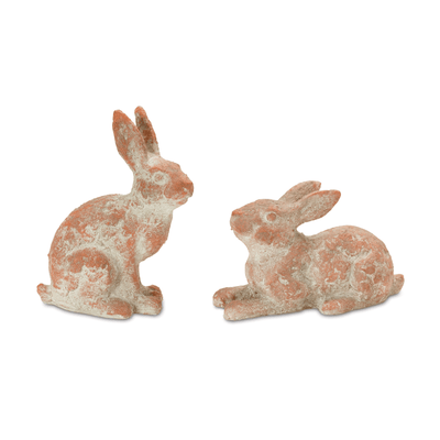 Distinguished Coral Pink Distressed Rabbit Statues