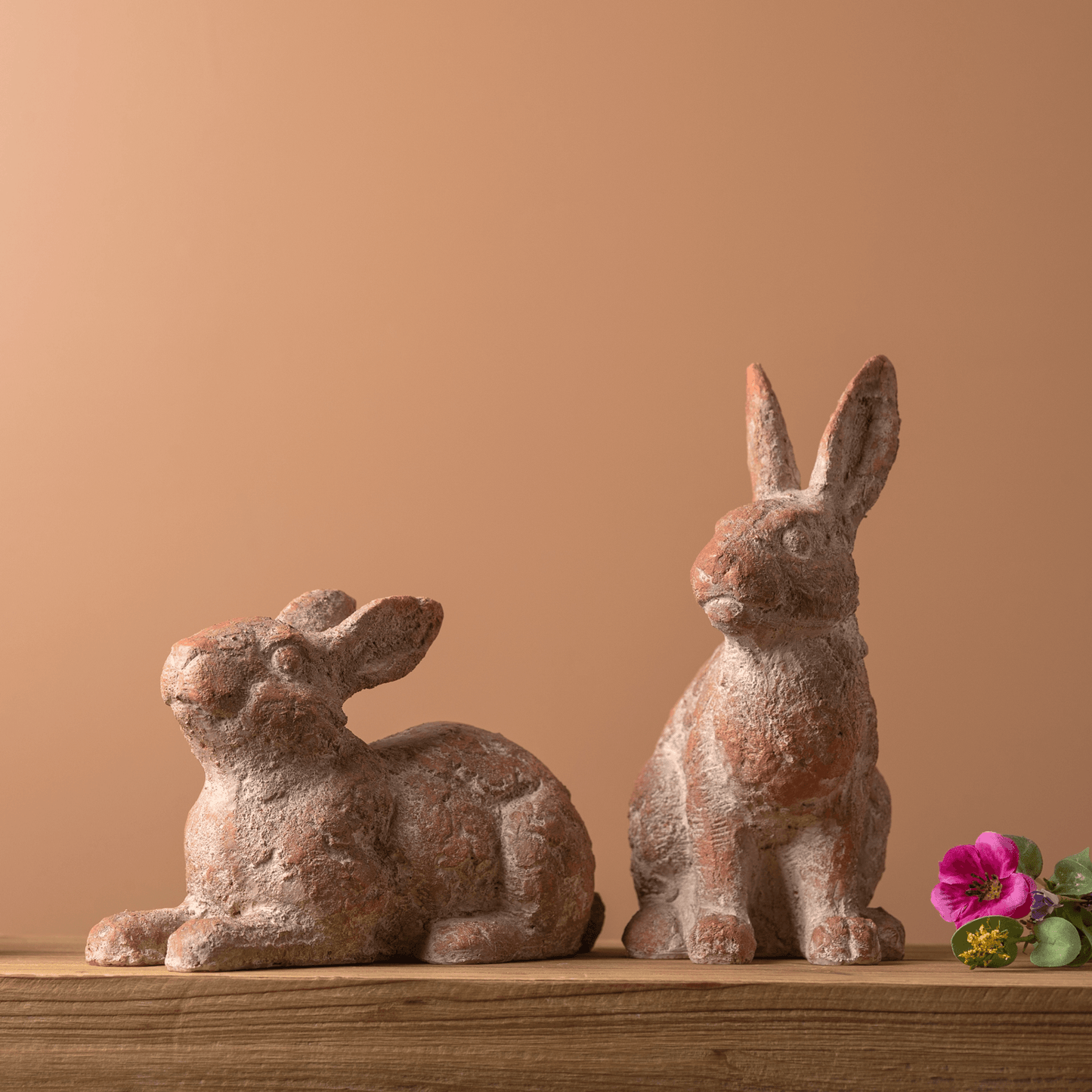 Distinguished Coral Pink Distressed Rabbit Statues