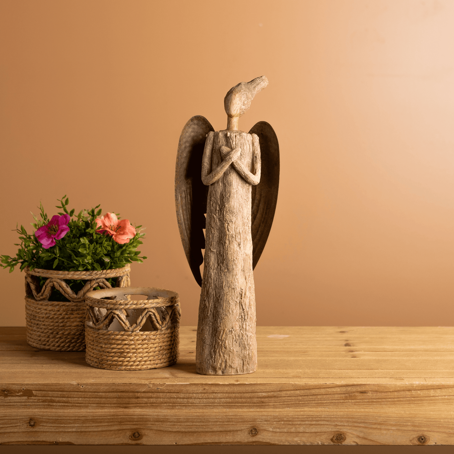 Rustic Tree Angel Statue For Serene Home Decor