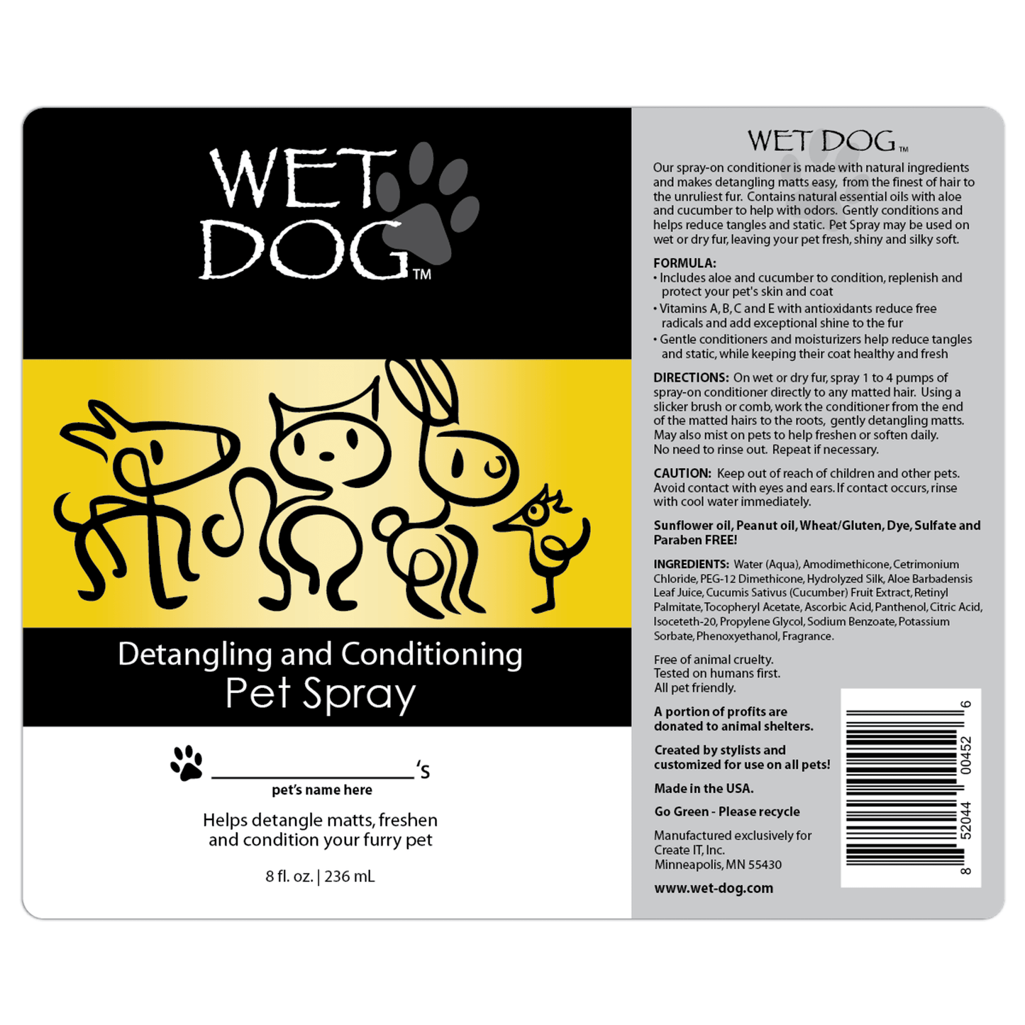 Wet Dog Natural Detangling and Conditioning Spray with Aloe and Cucumber