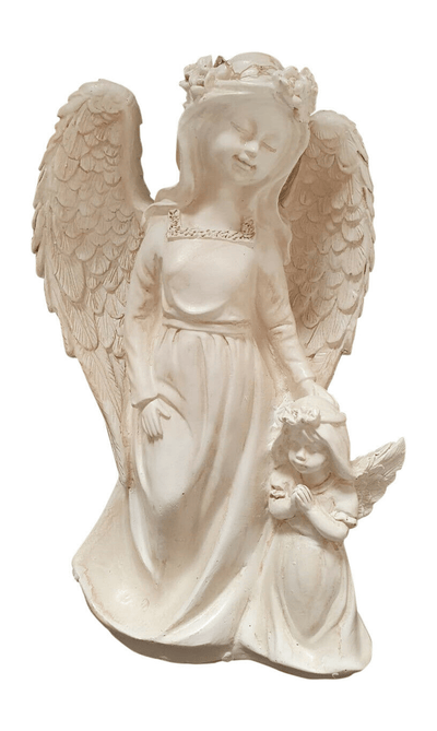 Guardian Angel Ivory Stone Figurine With Solar Powered Light