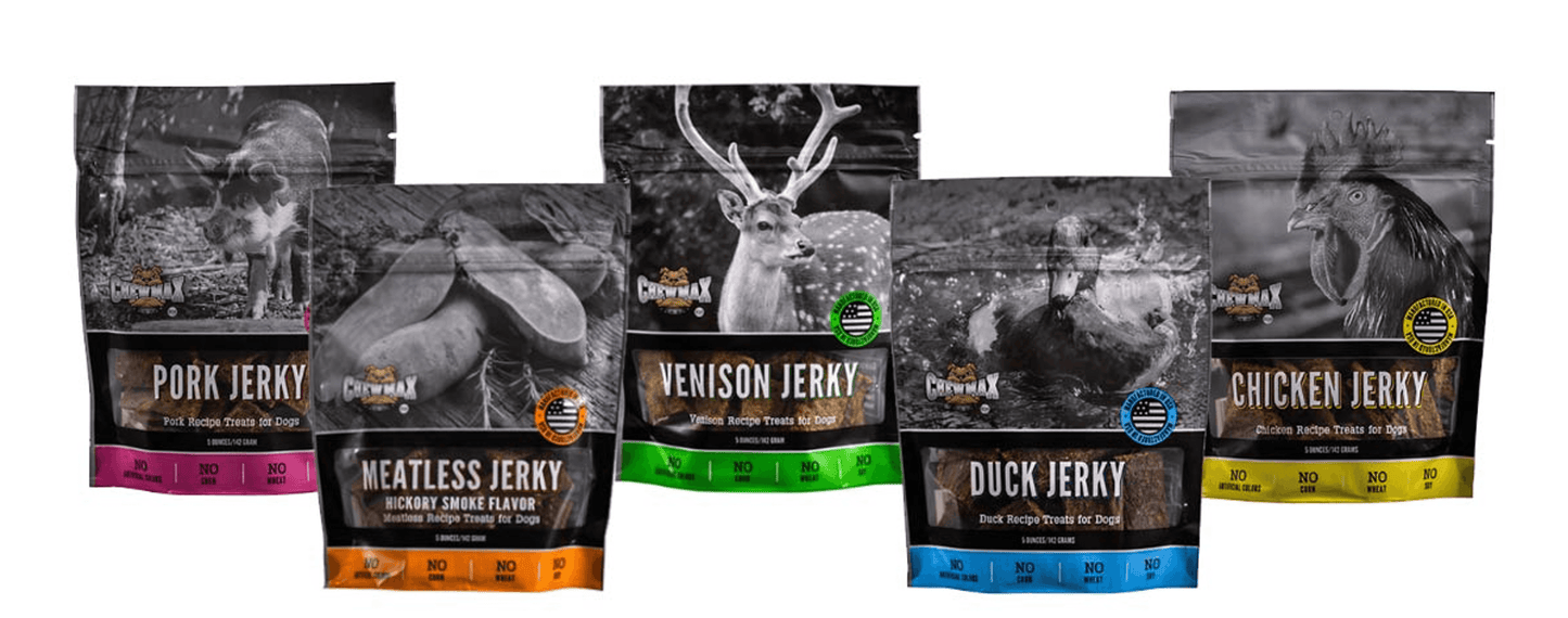 Gourmet Jerky Variety Pack for Dogs - Chicken, Duck, Meatless, Pork & Venison