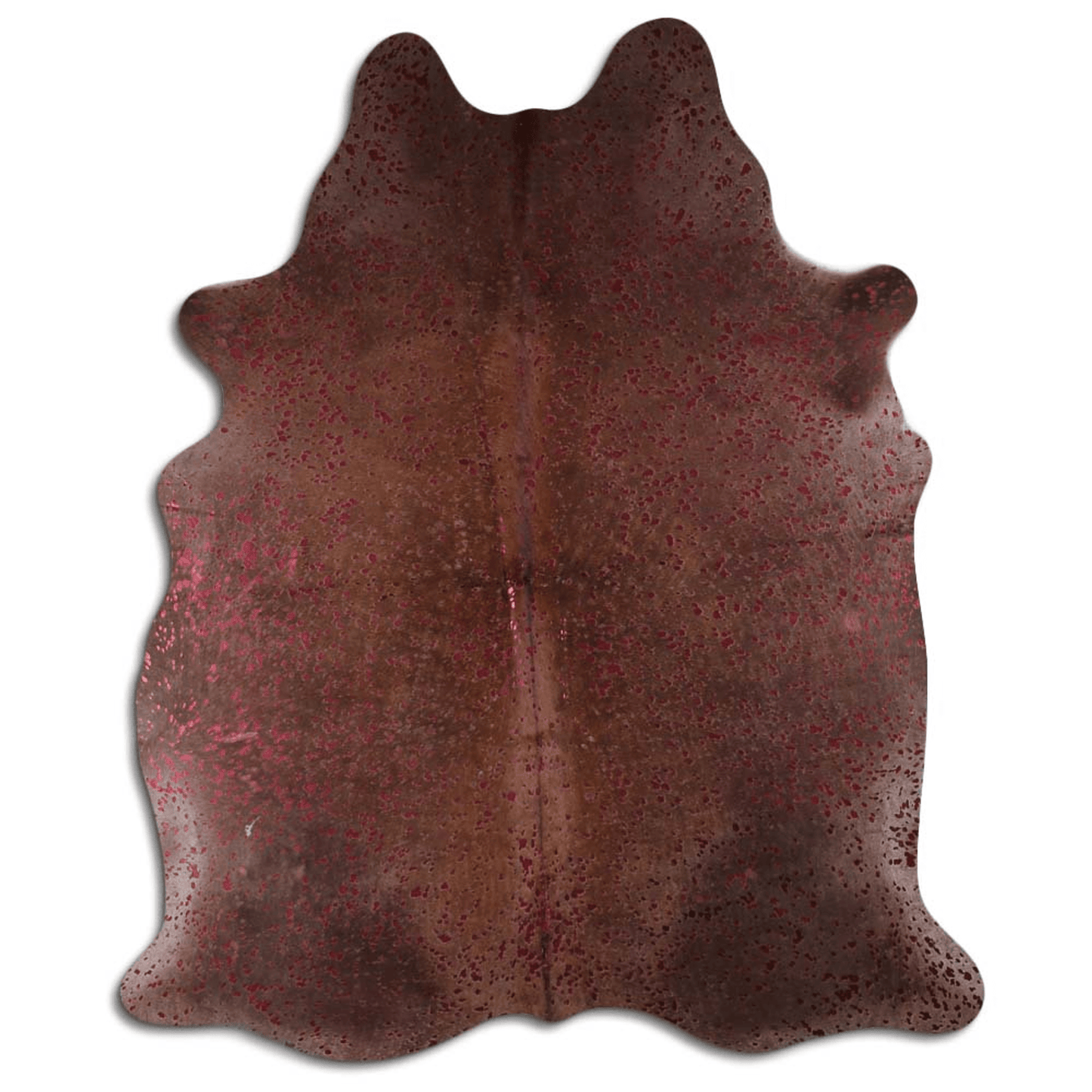 Burgundy Metallic On Brown Acid Washed Cowhide Area Rug