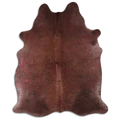 Burgundy Metallic On Brown Acid Washed Cowhide Area Rug