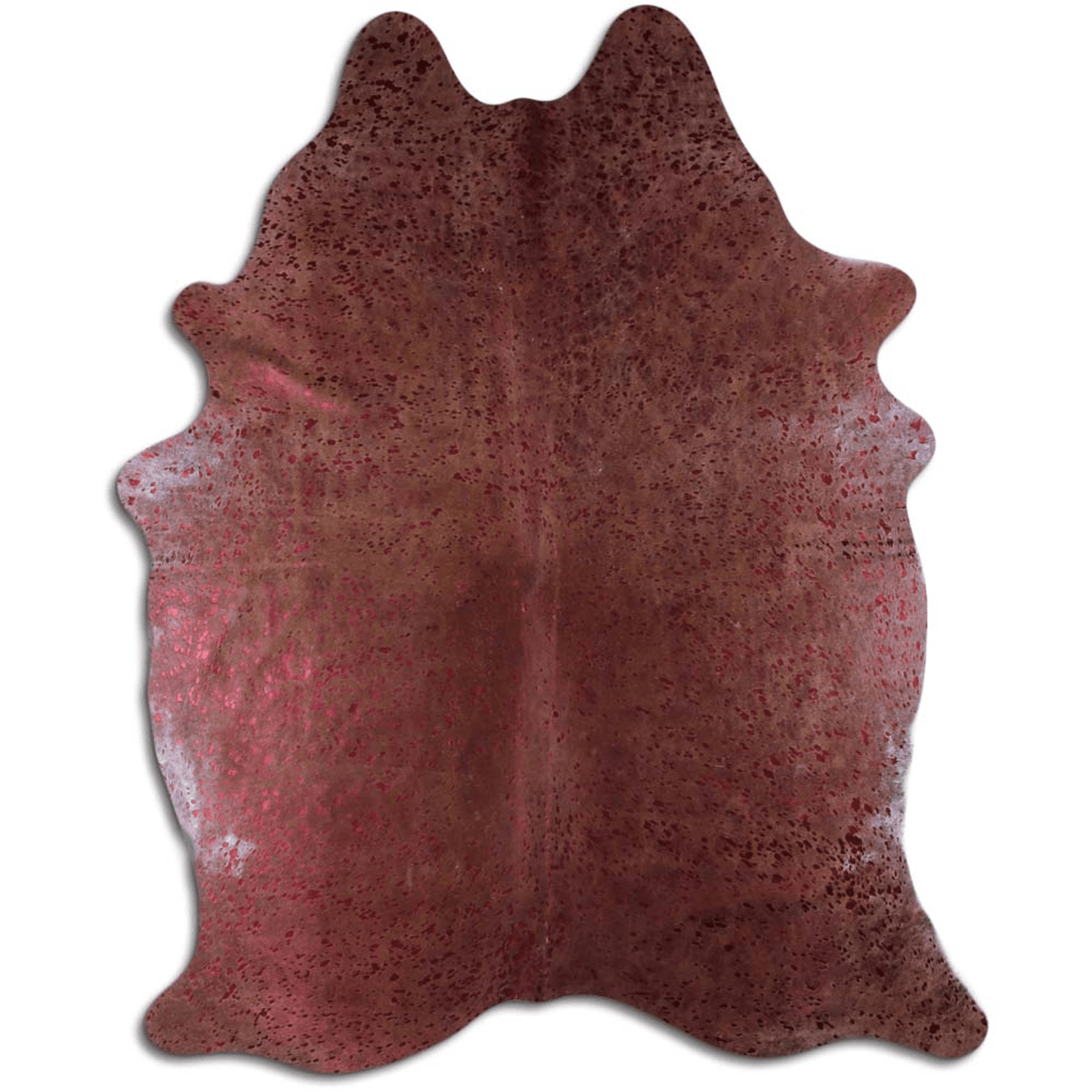 Burgundy Metallic On Brown Acid Washed Cowhide Area Rug