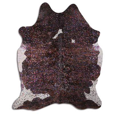 Acid Washed Cowhide Area Rug With Metallic Highlights On Brindle