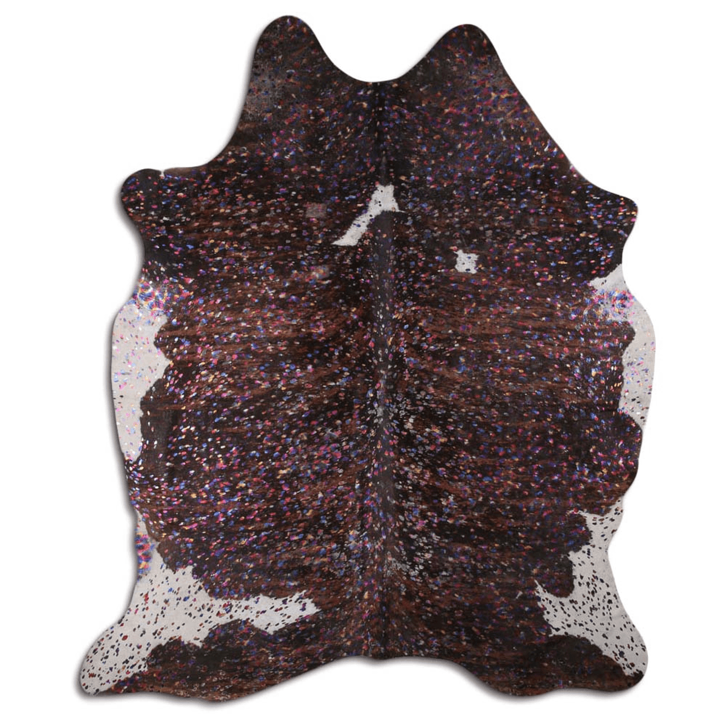 Acid Washed Cowhide Area Rug With Metallic Highlights On Brindle