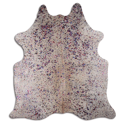 Acid Washed Metallic Cowhide Area Rug On White