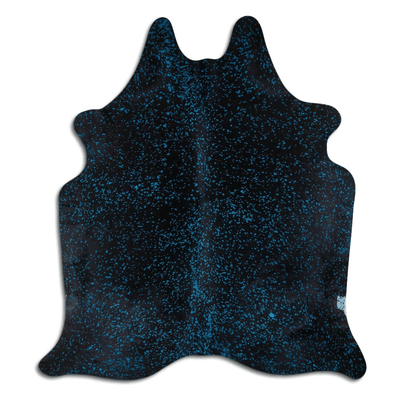 Acid Washed Blue And Black Cowhide Area Rug