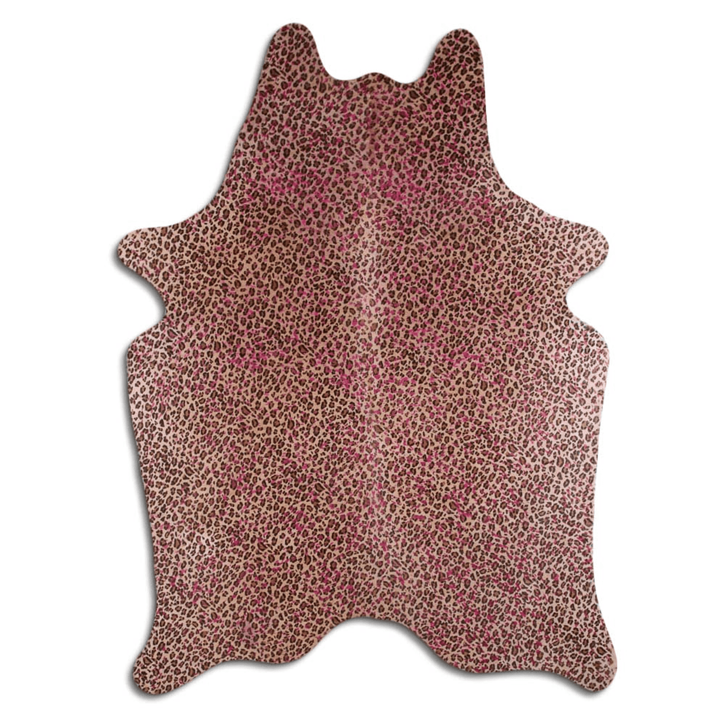 Acid Washed Cowhide Area Rug In Leopard On Beige With Pink Metallic