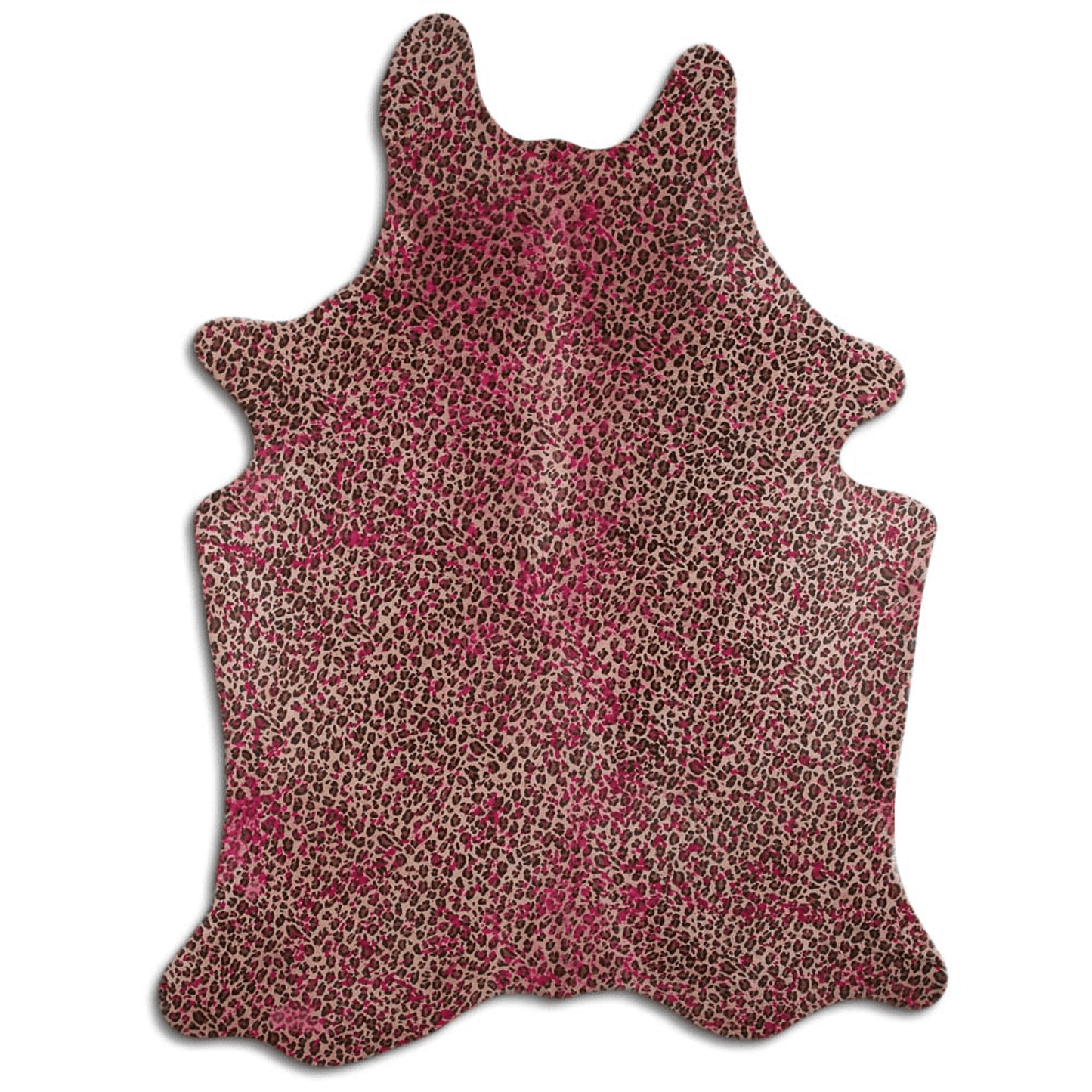 Acid Washed Cowhide Area Rug In Leopard On Beige With Pink Metallic
