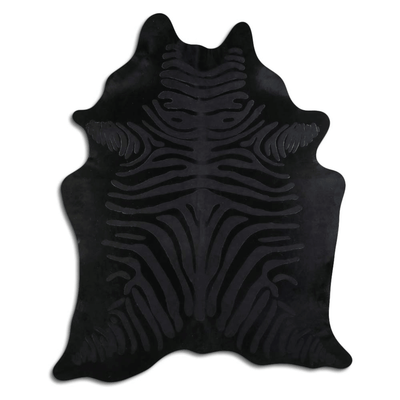 Zebra Black On Black Acid Washed Cowhide Rug - 32-45 Square Feet