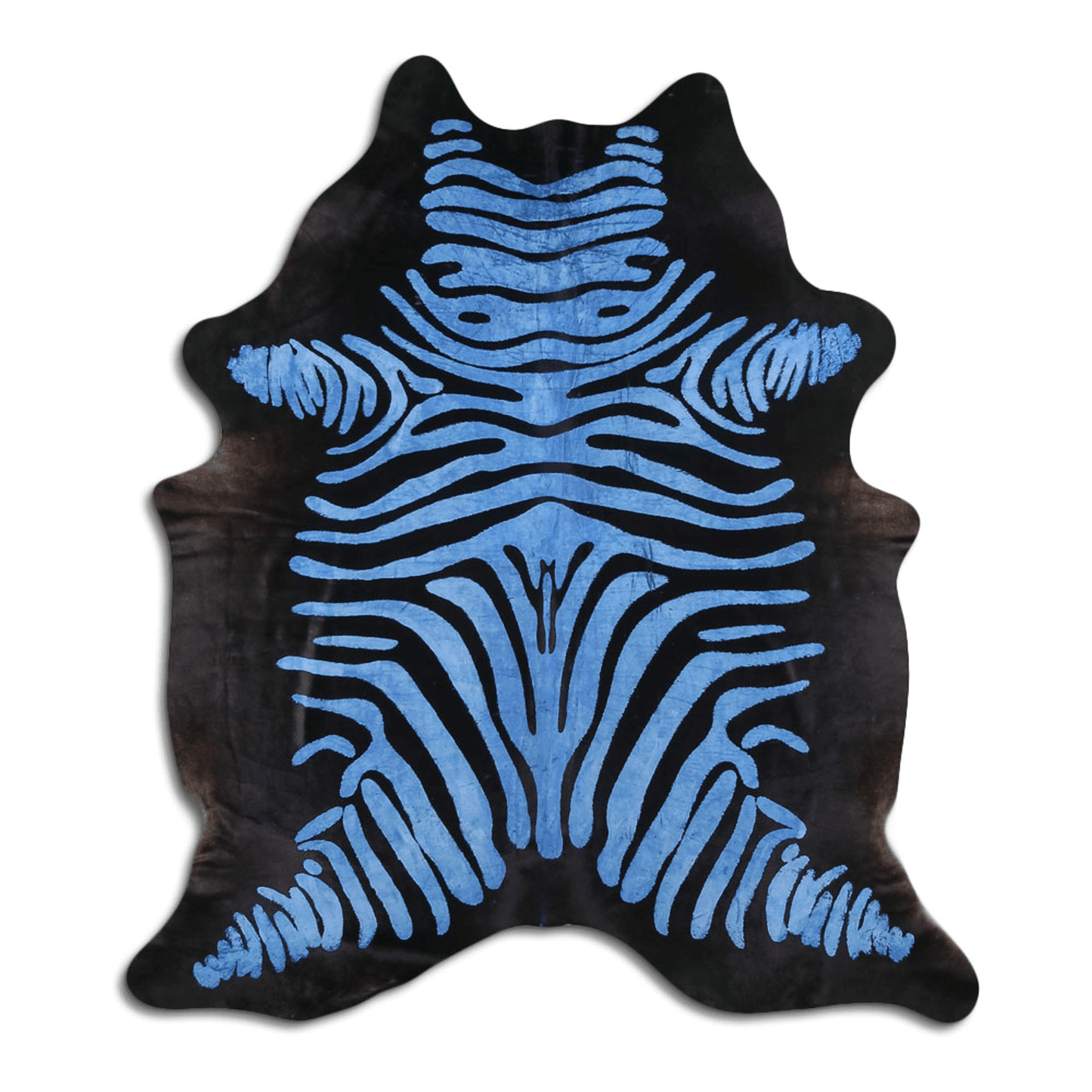 Acid Washed Light Blue On Black Distressed Zebra Cowhide Area Rug
