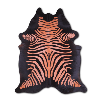 Zebra Distressed Orange On Black Acid Washed Cowhide Area Rug